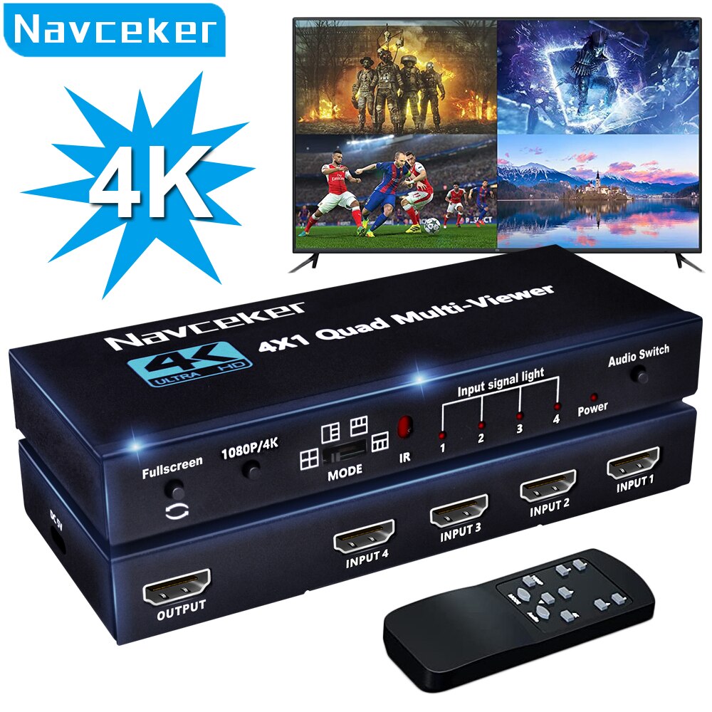 Navceker-KVM HDMI ȣȯ Ƽ  4K 4 In 1 Out 1080P  ũ Ƽ , IR  ɸ ġ